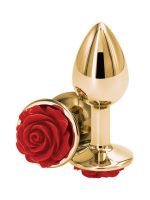Rose Buttplug: Plug mit Rosenschmuckstein, gold/rot