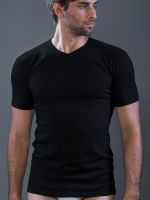 MORETTA Felpa Light: V-Neck-Shirt, schwarz