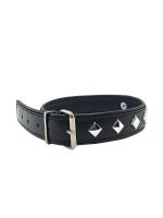 Black Label Leather Studded O-Ring Collar: Nietenhalsband, schwarz