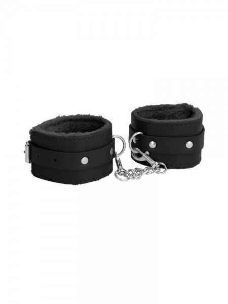 Ouch! Plush Leather Ankle Cuffs: Fußfesseln, schwarz