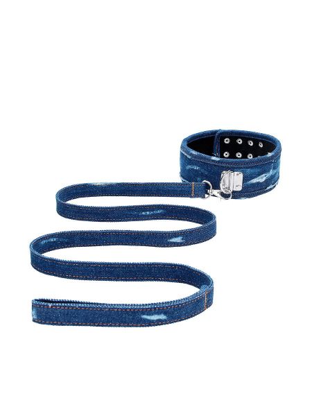 Ouch! Denim Collar with Leash: Halsfessel mit Leine, jeans-blau