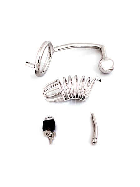 Chastity Cage with Screw: Keuschheitskäfig mit 45mm Ring, Dilator und Analplug
