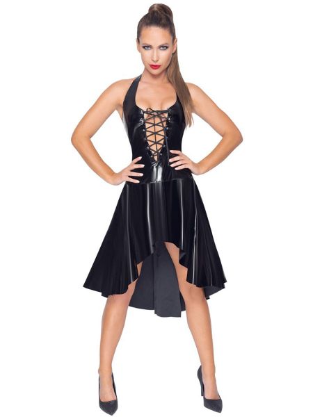 Lack-Kleid mit Schnürung, schwarz