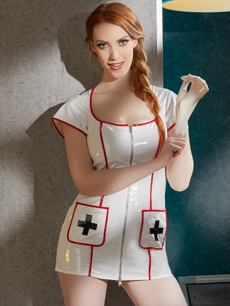 Lack-Krankenschwestern-Kleid, weiß