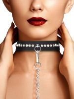 Ouch! Collar + Leash Diamond: Halsband mit Leine, schwarz