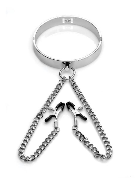 Slave Collar with Nipple Clamps: Halsfessel mit Nippelklemmen, silber