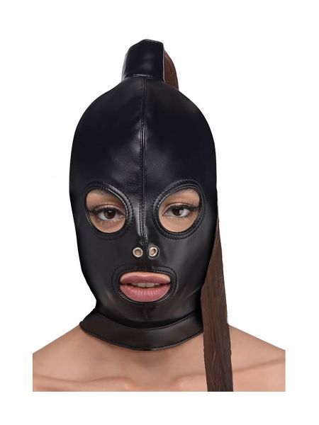 Strict Ponytail Hood: BDSM-Kopfmaske, schwarz
