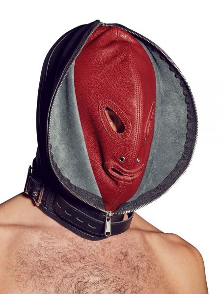 Leder-Doppelmaske, schwarz/rot