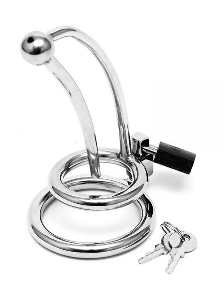 Penis Lock with curved urethral tube: Edelstahl-Peniskäfig mit Dilator