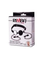 Rimba Latex Play: Mundknebel mit Nippelklemmen, schwarz