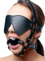 Strict Eye Mask Harness with Ball Gag: Kopfgeschirr mit Knebel, schwarz