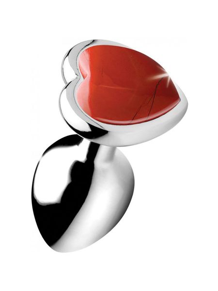 Booty Sparks Gemstones Red Jasper Heart: Aluminium-Analplug, silber/rot
