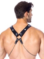 Leder-Harness mit Metallketten, schwarz/silber