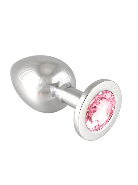 Edelstahl-Buttplug mit rosa Kristall (360g)