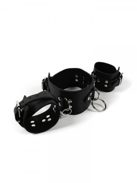 MOI Submission Say What?: Halsband mit Handfesseln, schwarz