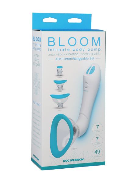 Bloom - Intimate Body Pump: Körperpumpe mit 4 Aufsätzen, blau/weiß