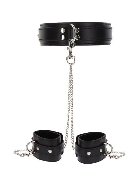 TABOOM Heavy Collar & Wrist Cuffs: Kunstleder-Hals-Handfessel, schwarz