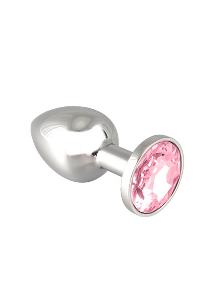 Edelstahl-Buttplug mit rosa Kristall (140g)