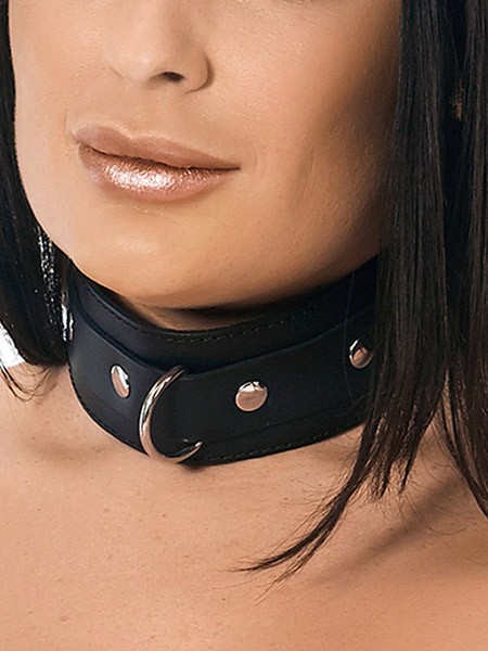 Leder-Halsfessel mit D-Ring, schwarz