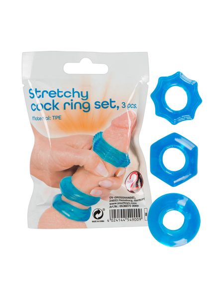 Stretchy Cock Ring Set: Penisring-Set 3-teilig, blau