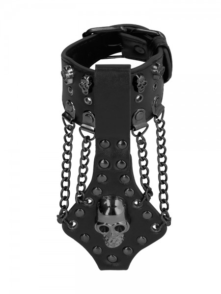 Ouch! Skulls and Bones Skull Bracelet with Chains: Armband, schwarz