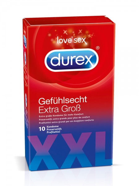 Durex Gefühlsecht Extra Groß: Kondome, 10er Pack