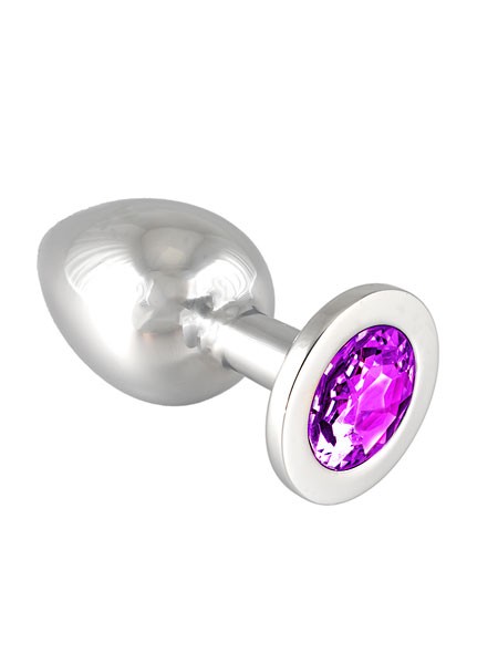 Edelstahl-Buttplug mit lila Kristall (360g)