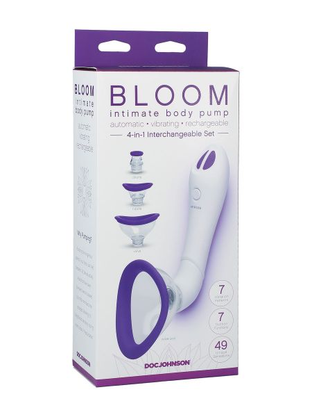 Bloom - Intimate Body Pump: Körperpumpe mit 4 Aufsätzen, lila/weiß